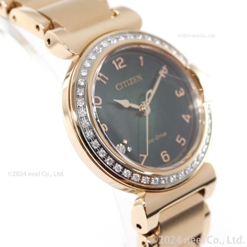 Citizen Women's Watch, Eco-Drive, Solar-Powered, Waterproof, with Spare Band, Diamond, Green, ROUND Collection, EM1123-62X, Gold