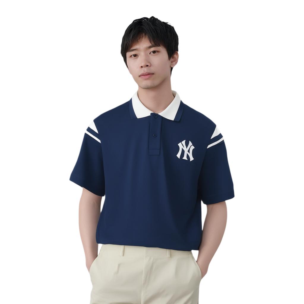 MLB New York Yankees SS25 Brand Logo Letter Striped Casual Short Sleeve T-Shirt Polo Unisex Tops 3APQV0353-50NYS