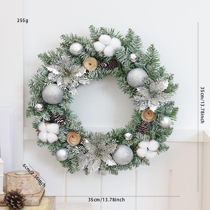 Christmas Wreath 35/40cm Pre-made Door Hanger, Festive Holiday Decoration for Home Entrance Xmas Decor