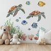 MS362 Sea Turtle & Coral Wall Stickers - Self-Adhesive Ocean Decor for Bathroom