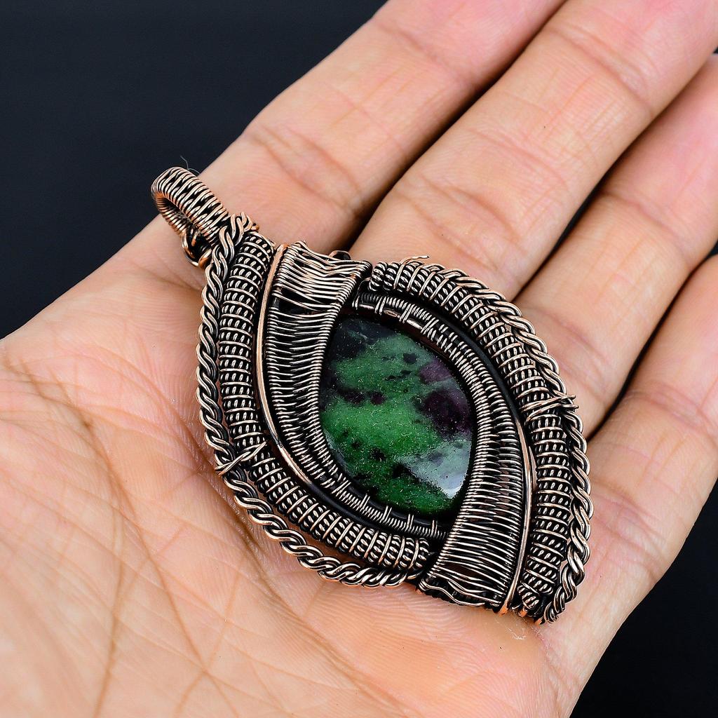 Ruby In Zoisite Pendant, Handmade Gemstone 999 Copper Wire Wrap Pendant Antique Jewelry, For Gift Copper Jewelry