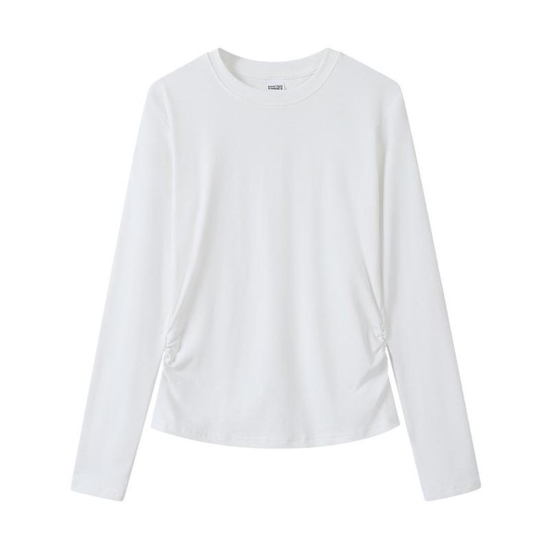Autumn gram elastane yarn women's waist slim slim slim crew neck shirt bottoming shirt top casual long sleeves
