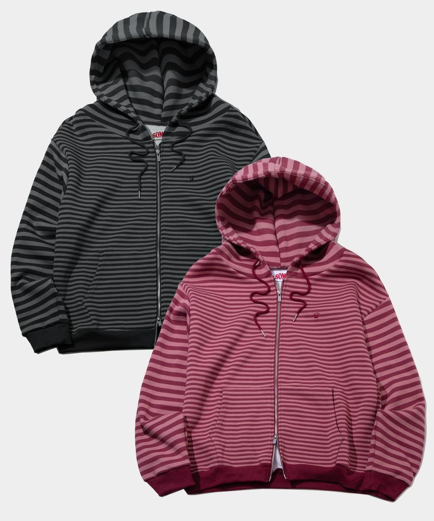 Some Place Two-Tone Stripe Embroidered Print Hooded Zip-Up Jacket _ 3 Colors