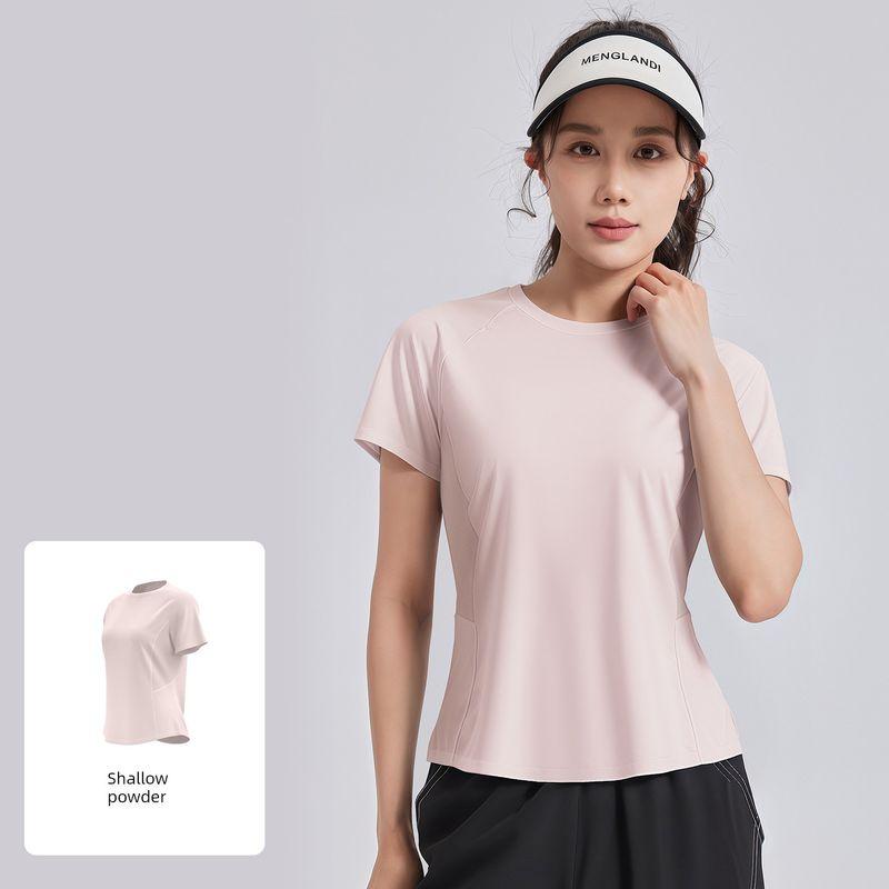 

Spring 2025 Summer New Yoga Clothes Set Plus size Chubby Girl Loose round Neck Loose Sports Short sleeve Workout Clothes Shallow powder M