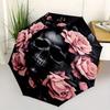 1pc Skull In Bloom Pattern Automatic, 8 Iron Frames, High-Value Folding Umbrella, Travel and Outdoor Adventure.C060