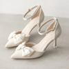 Fashion Hot Selling 2025 Medium Heel Heels Women's Shoes Trend Pointed Toe Butterfly Stilettos Elegant Dress Wedding Bridal Party White