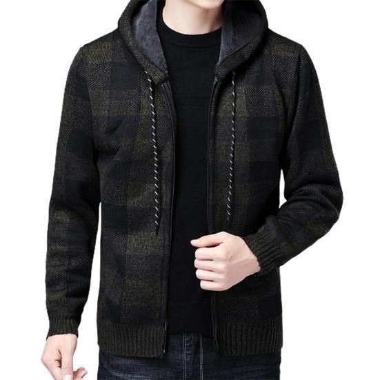 Erkek Ceket Ekose Desen Nefes Alabilir Polyester Kazak Kapşonlu Kış için