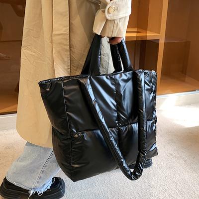 High Capacity Winter Big Tote  Padded Handbags Designer Women Shoulder Bags Luxury Large Down Cotton Shopping Bags Purses