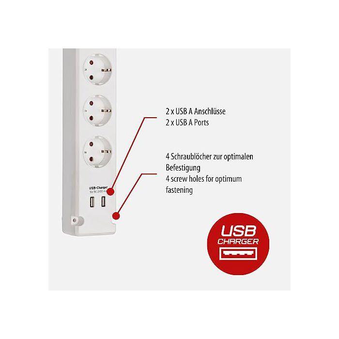 Brennenstuhl Multiprises Bremounta Extension Socket 5-way 2x Usb White 3m H05vv-f 3g1.5