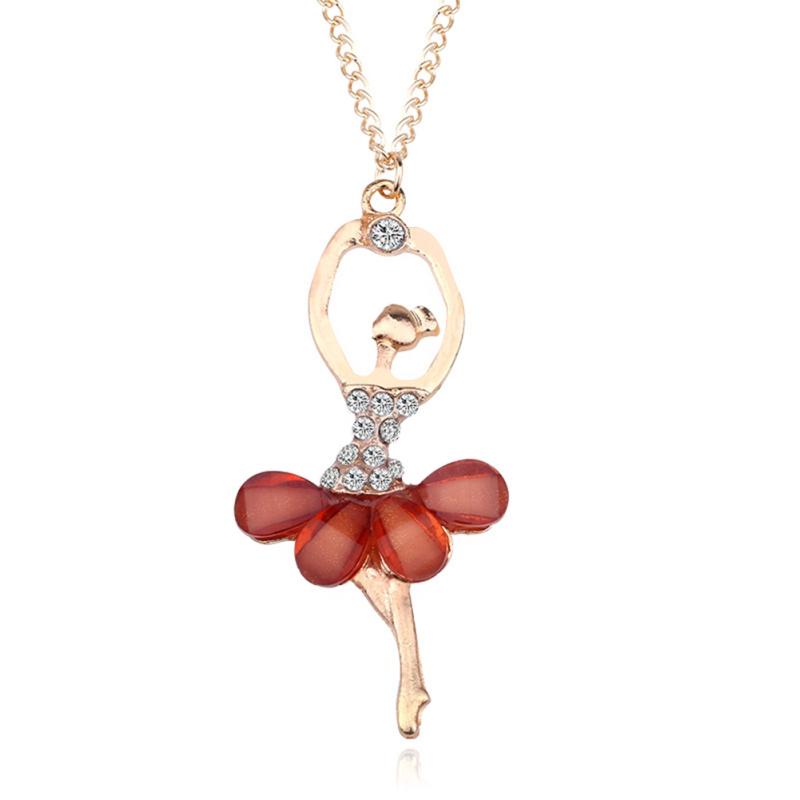 hot! Stylish Elegant Ballerina Girl Necklace Exquisite Shimmer Rhinestone Pendant Necklace Festival