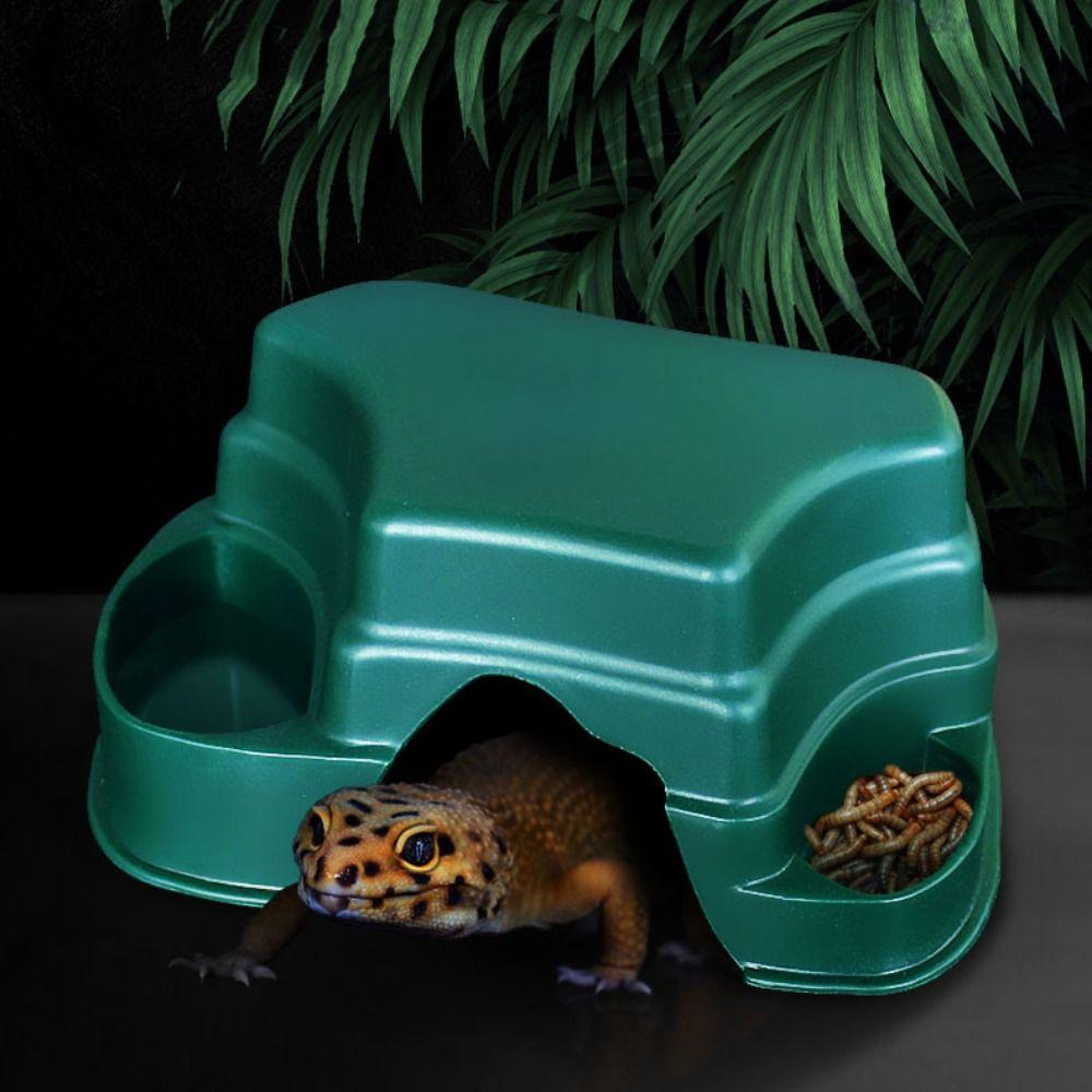 

Пластиковая коробка для укрытия рептилий Зеленый/черный Убежище ящерицы Многофункциональные пещерные пауки рептилий