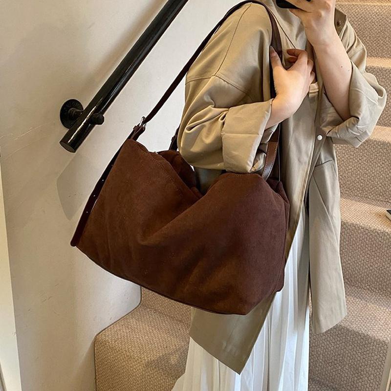 Yogodlns Autumn Winter Big Boston Luxury Designer Tote Soft Matte Suede Leather Women Handbag Female Shoulder Crossbody Bag