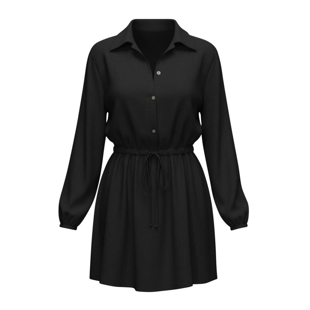 Women's Fashionable Oversized Tunic Long-Sleeve Waist-Defining Shirt Casual Dress
