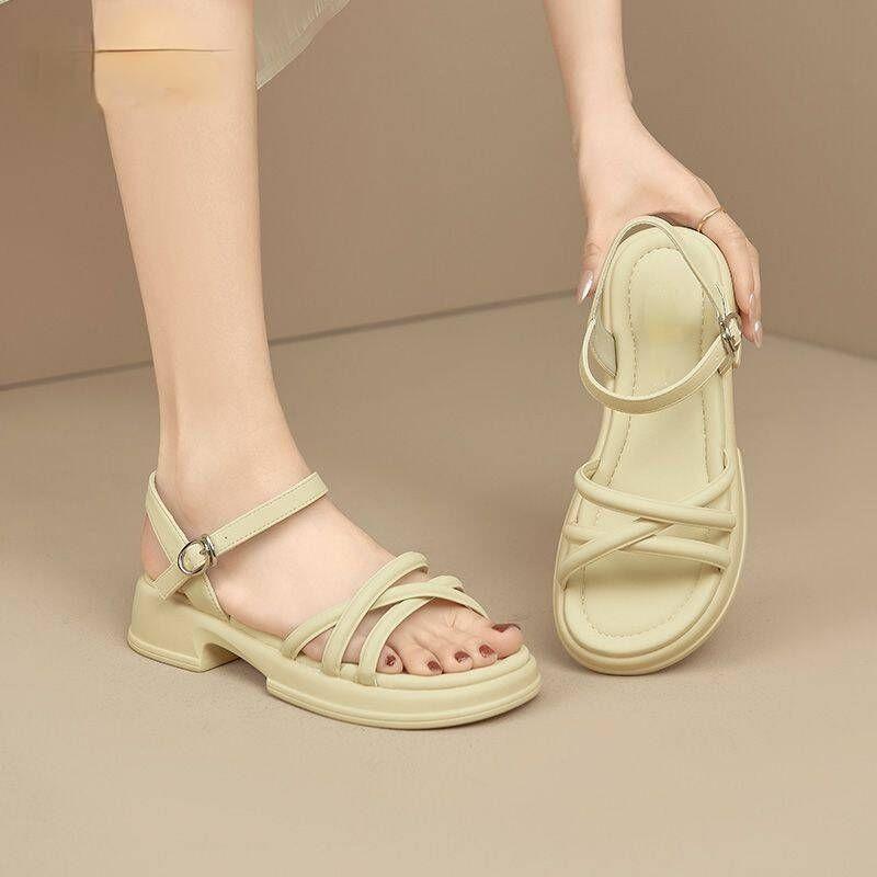 

Beach sandals women s summer new versatile thick-soled temperament fashionable outer wear soft-soled sandals women 35 абрикосовий