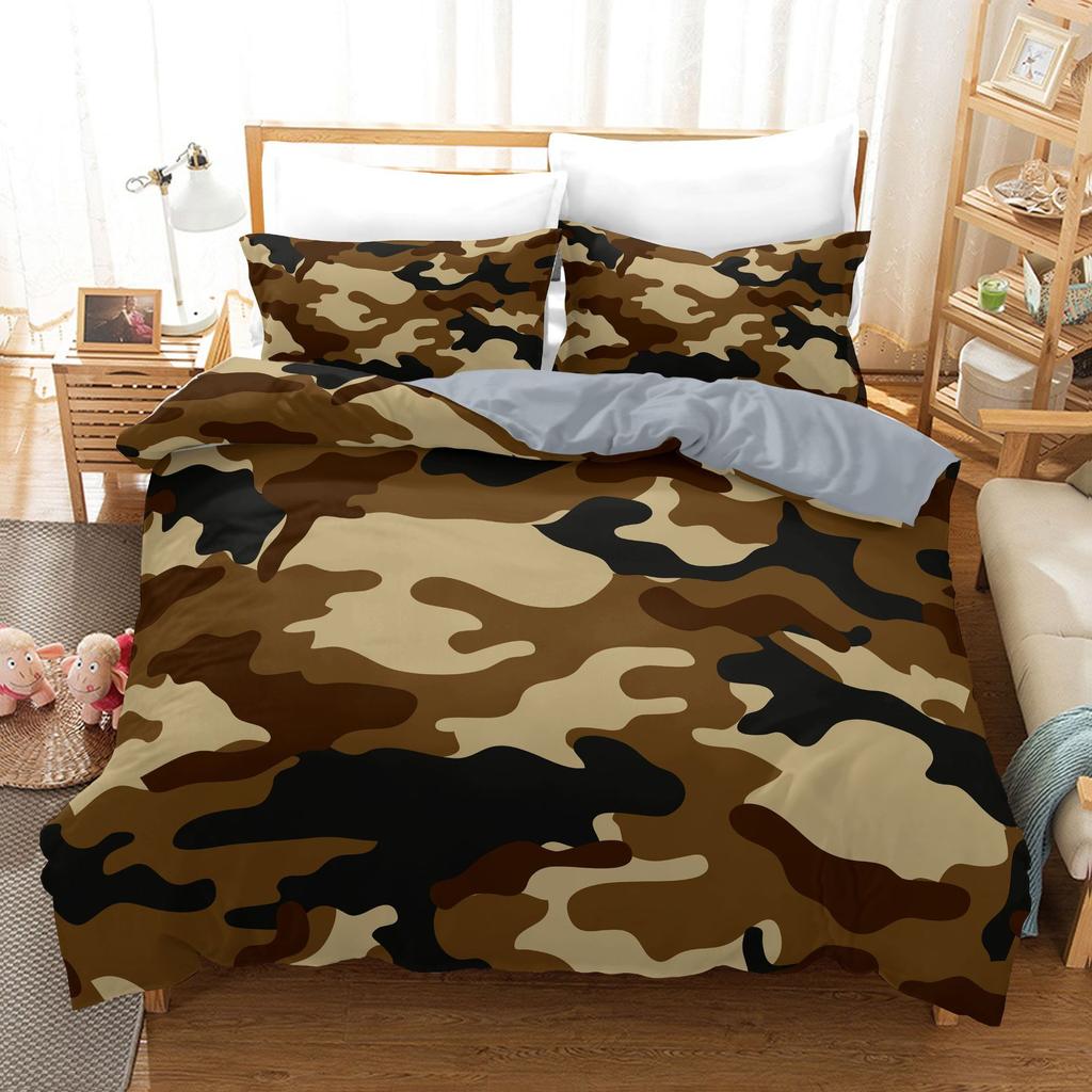 Bedding Home Textiles 3D Digital Printing Three-Piece Military Camouflage Quilt Cover Pillowcase