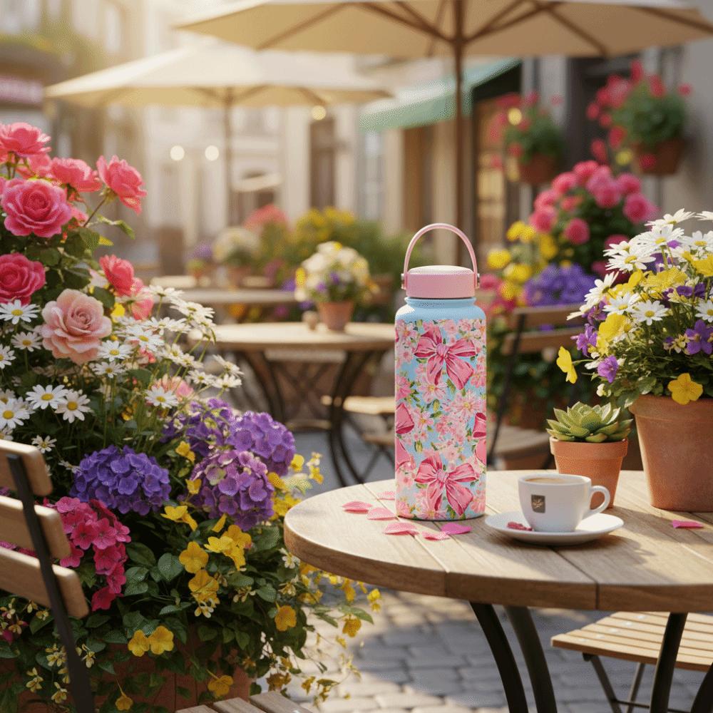 Portable Insulated Water Bottle 1L Floral Thermal Cup Reusable Thermal Water Bottle Office