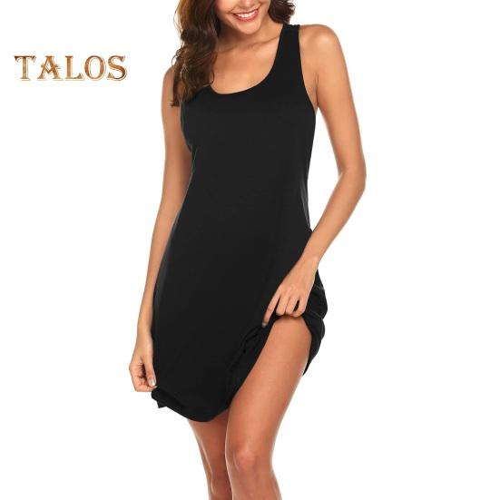 

Женская короткая ночная рубашка без рукавов с круглым вырезом и спиной-борцовкой, сорочка-майка, платье для сна, летняя повседневная одежда для сна XXL чёрный