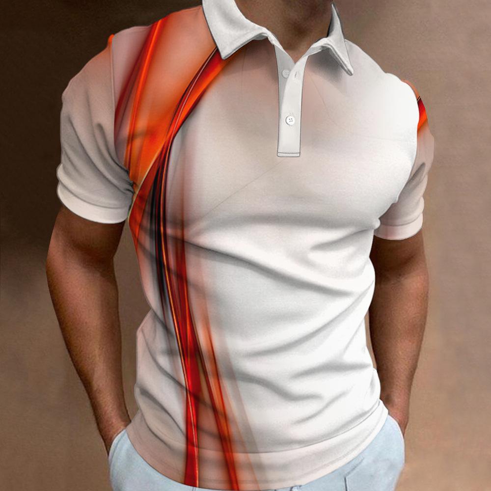 European and American New Men's 3D Printed Versatile Colorful Plant Short Sleeved Polo Shirt