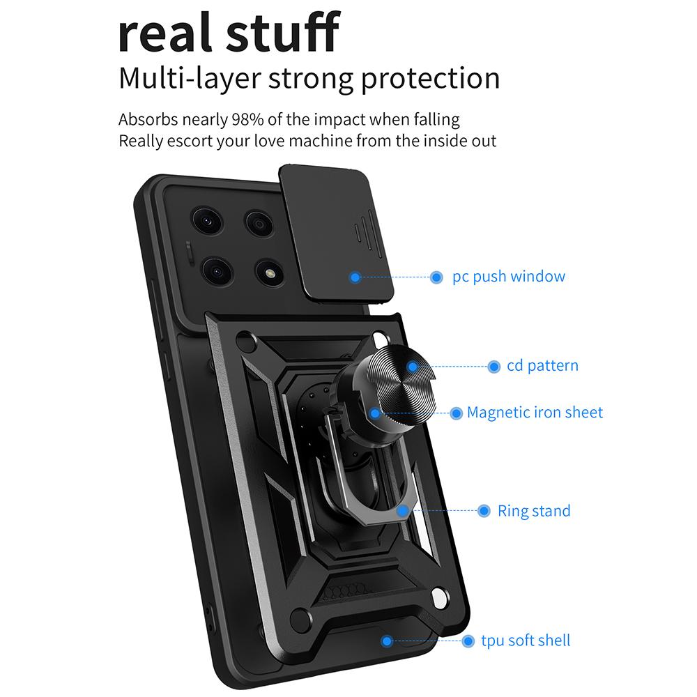 For Honor X8a 4G Shockproof Kickstand PC+TPU Phone Case Slide Lens Protection Cover