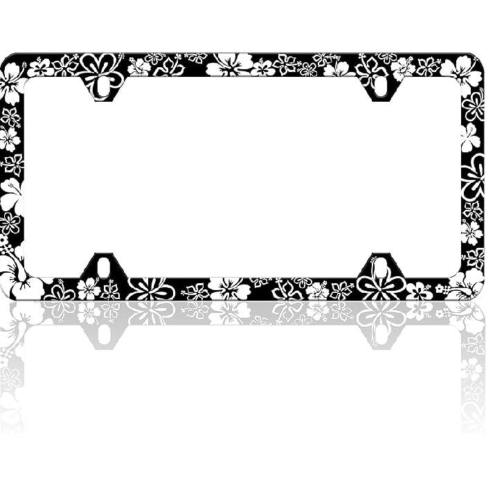 Black And White Cow Print License Plate Frame Funny Spots License Plate Frames Animal Pattern Auto Accessory Bracket Stainless Steel License Plate