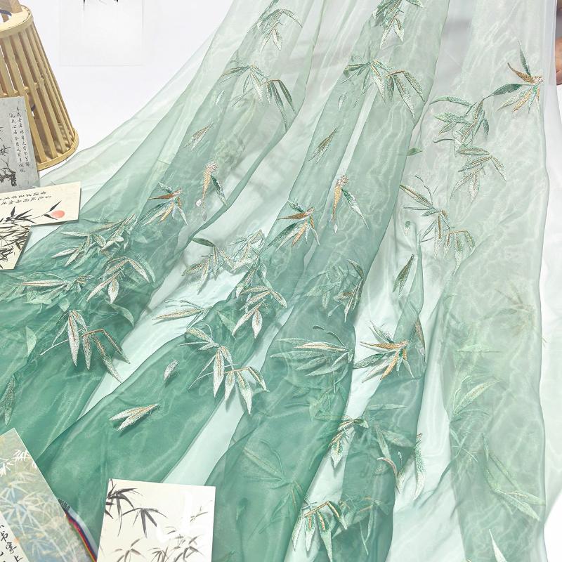 100x150cm Chinese classical style Printed bamboo leaf chiffon embroidery fabric For DIY hanfu shirts doll cloth