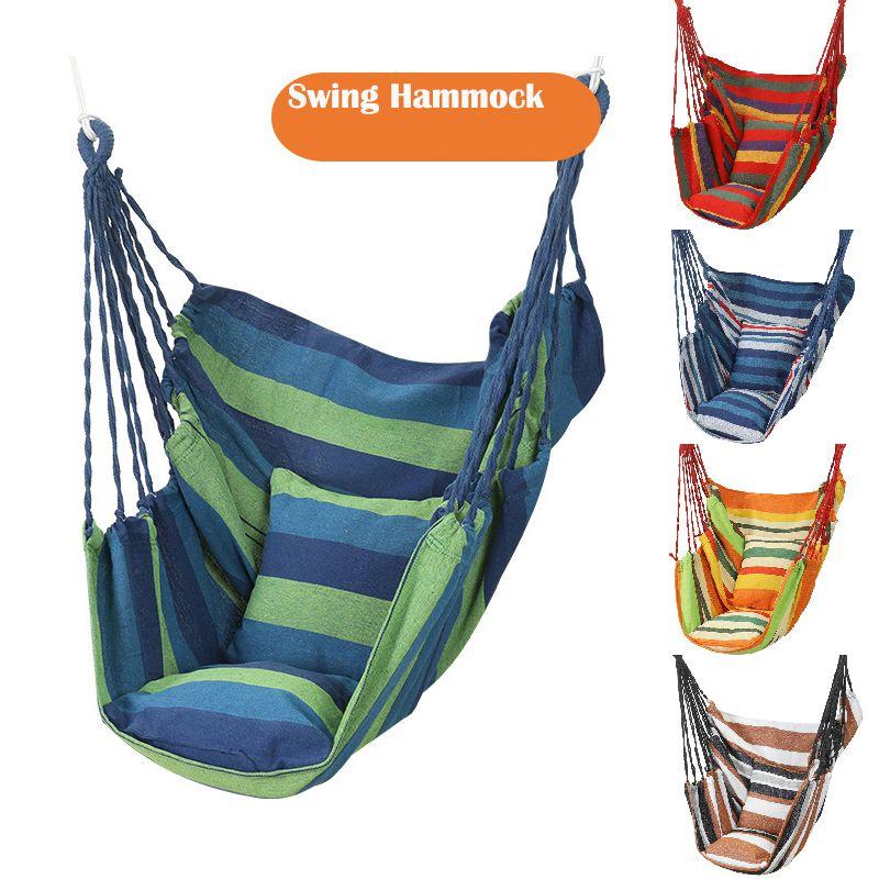 Hanging Rope Chair Swing Hammock Outdoor Porch Patio Yard Seat W 2 Pillows