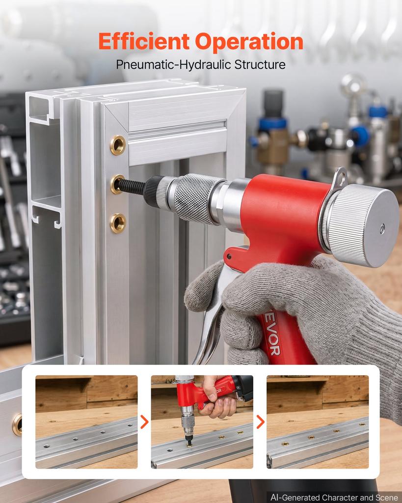 VEVOR Pneumatic Rivet Nut Gun Kit with 8PCS SAE & Metric Gun Heads, M4 M5 M6 M8 M10 1/4" 5/16" 3/8", 2680LBS Force
