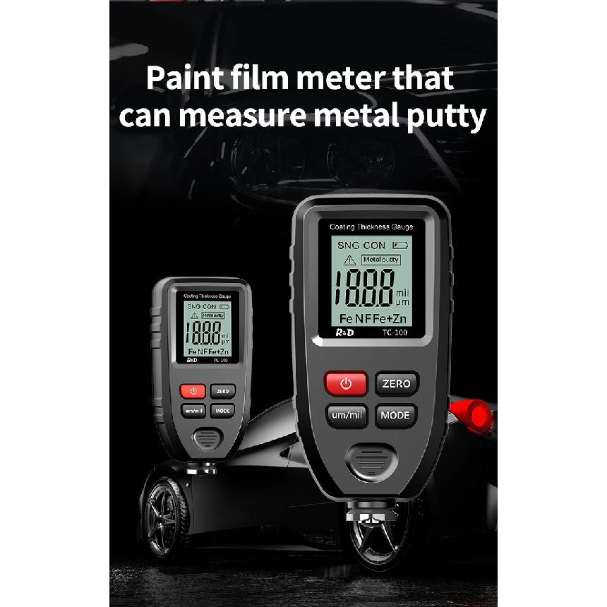 R&D TC100 Metal Putty Coating Thickness Gauge for Car Digital 0-1300um Fe NFe Zn Probe Car Paint High Speed Paint Film Meter