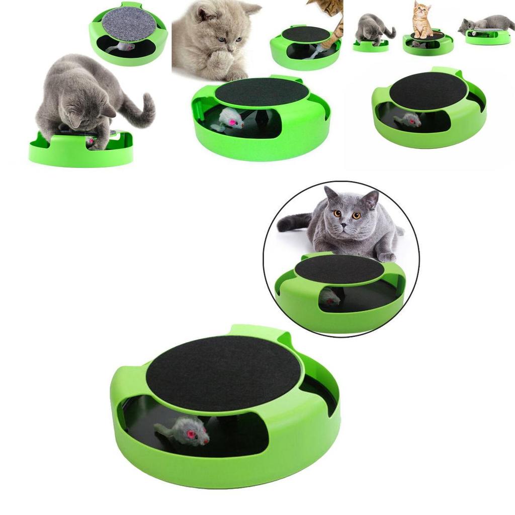 Vibrant Green Cat Toys Interactive With Running Mice And Handy Scratching Pad