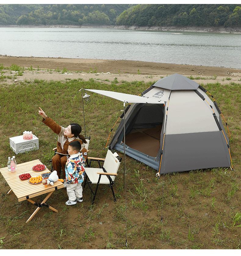 Male Wolf Quick-Open Outdoor Camping Tent: Folding, Portable, Dual-Layer, Rain & Sun Resistant