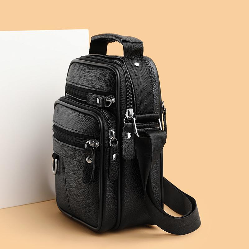 Vertical Genuine Leather Shoulder Bag, Top-layer Cowhide Men's Bag, Casual Bag, Youth Crossbody Bag