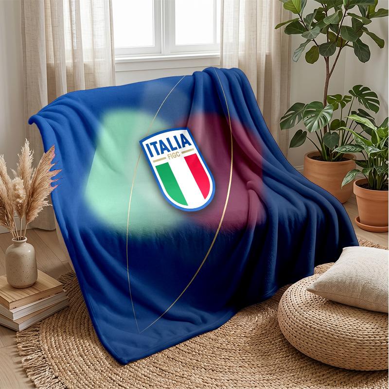 Italy Football Printed Flannel Blanket Skin Friendly Warm Decorative Throw for Indoor Couch Bed Daily Use