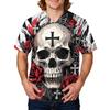 Men's Halloween Print Scrub Top Round Neck Work Uniform Shirt