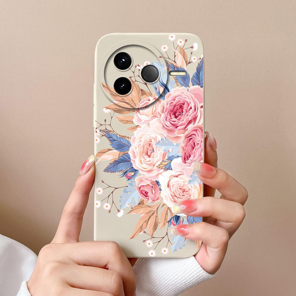 Case For POCO F7 Pro Ultra Pretty Flowers Soft Smooth Liquid Silicone Upgrade Lens Protection Shockproof Back Cover For Girls