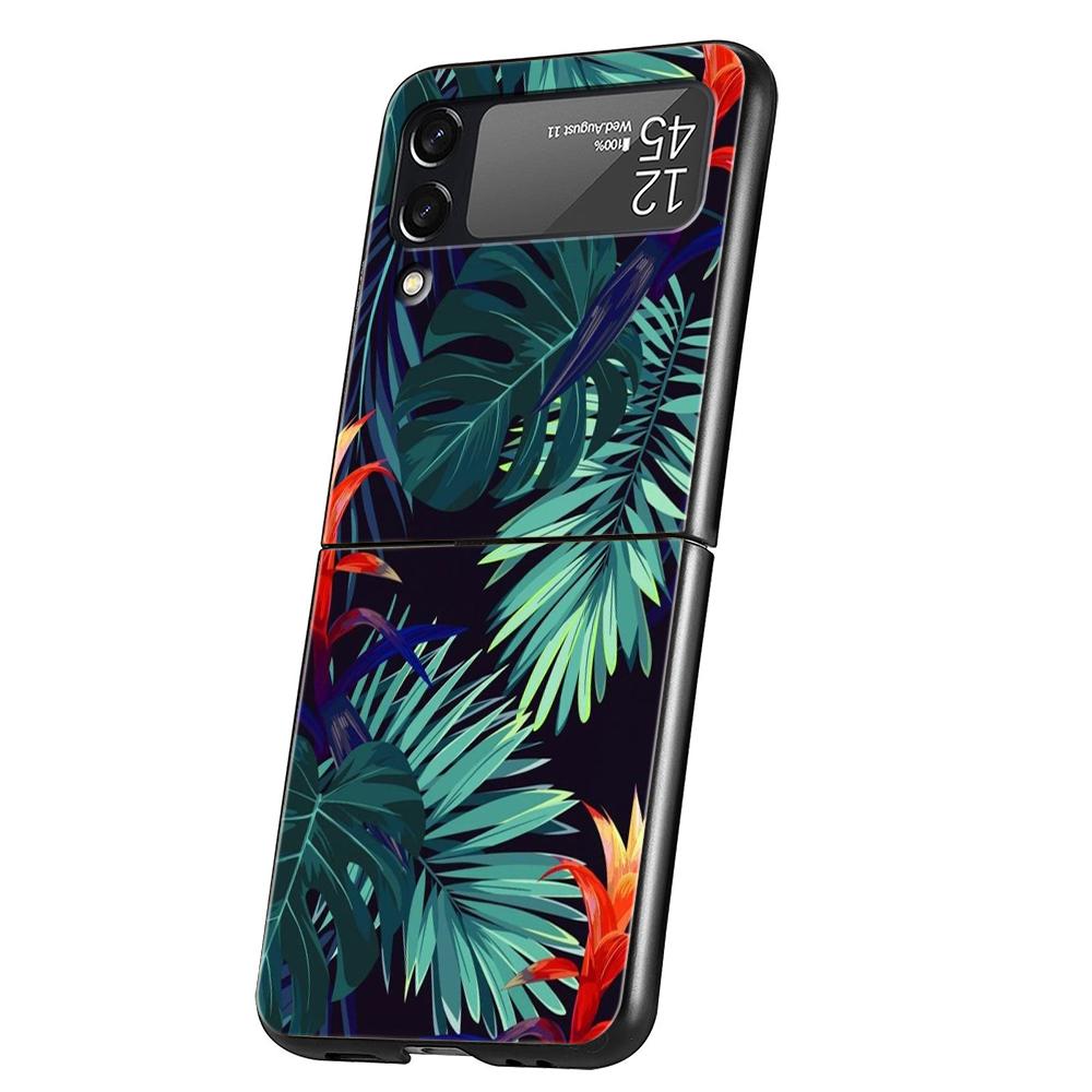 Colorful Leaves Hard PC Phone Case For Samsung Galaxy Z Flip 5 4 3 Black Cover For Galaxy Z Flip 6 Foldable Shockproof Case Capa