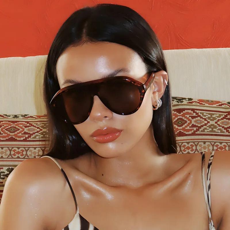 Retro Big Frame Circular Sunglasses Woman Pilot Black Round Gradient Cool Men Sunglasses One Piece Designer Sun Glasses