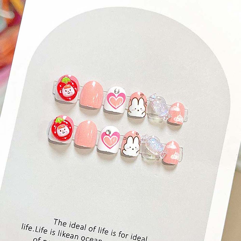 12Pcs/set Flowers Children False Nails Love Heart Kids Fake Nail Extension  Kids Toys
