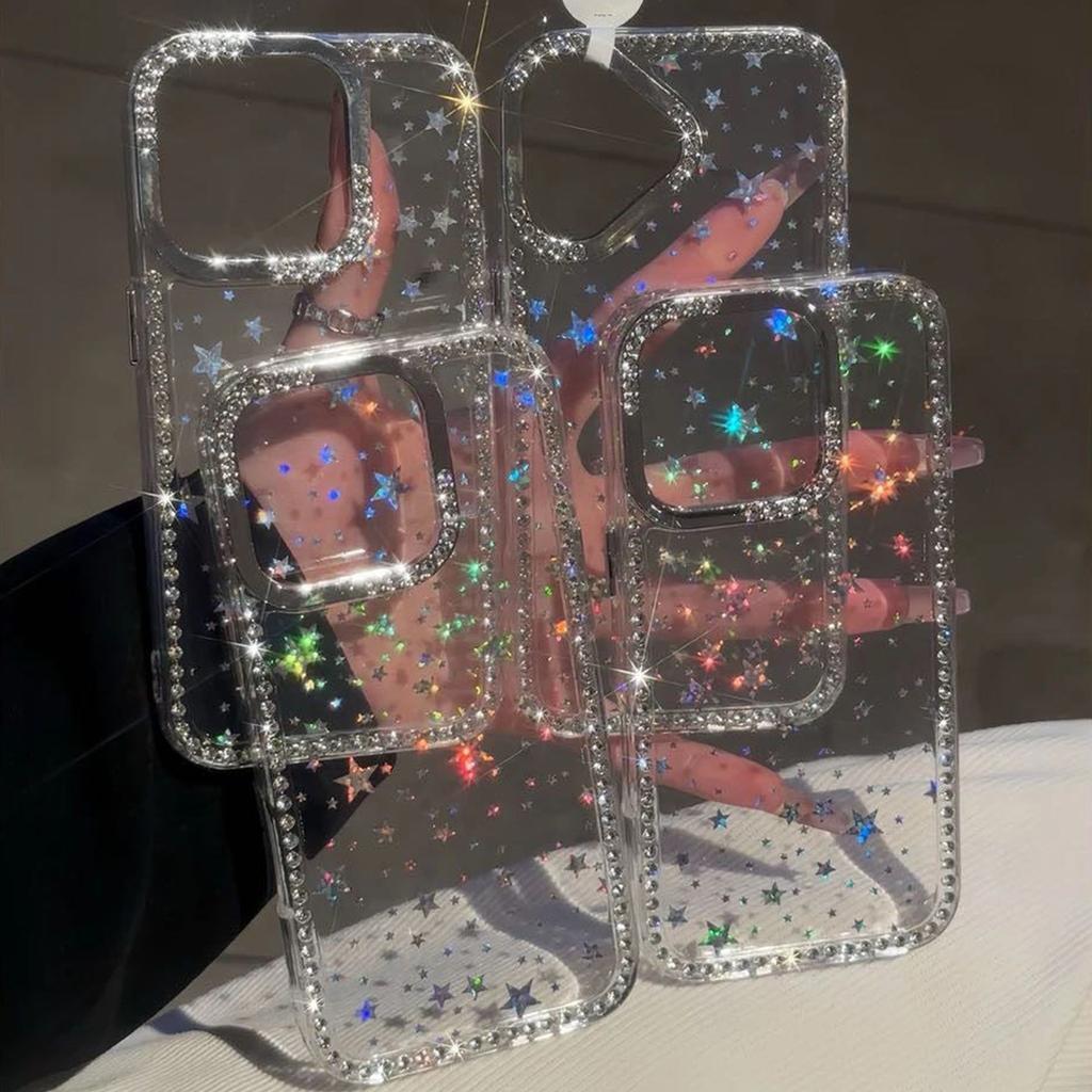 Laser Star Sparkling Diamond Case for Apple 17PROMAX New High-end Cartoon Cute Transparent Rhinestone Case