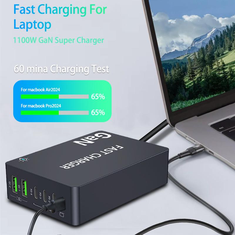 6 Port Tablet USB PD QC3.0 Chargers Station Desktop GaN Fast Charging For Smartphone Pad Laptop For Home Office Quick Chargers