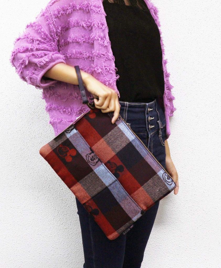 Marushin Disney Mickey Mouse Clutch H25 X Traditional Made with Wool Fabric by 2335017000 Bag, W33cm, Check, MOON, UK,