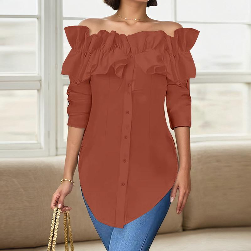 ZANZEA Blusa Casual de Manga Larga con Hombros Descubiertos para Mujer