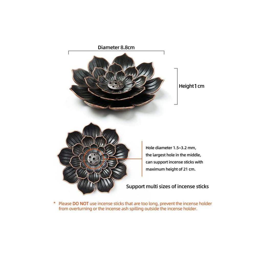 Incense Burner, Incense Holder for Sticks,Metal Lotus Incense Stick Holder and Detachable Ash Catcher
