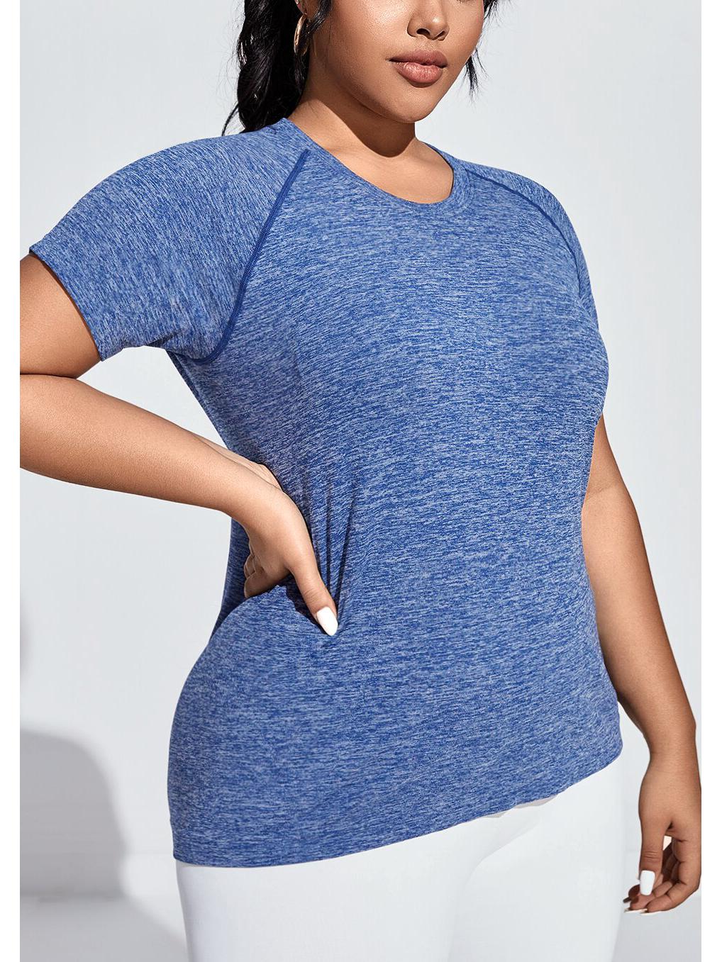 

Женская дышащая быстросохнущая футболка для йоги с коротким рукавом - Большой размер, высокая эластичность, влагоотводящий фитнес-топ XXL темно-синий