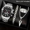 Watch Men's Set Gift Dial with Calendar Steel Belt Men's Watch Business Luminous Watch