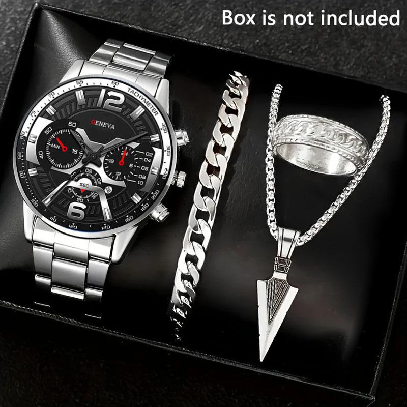 Watch Men's Set Gift Dial with Calendar Steel Belt Men's Watch Business Luminous Watch