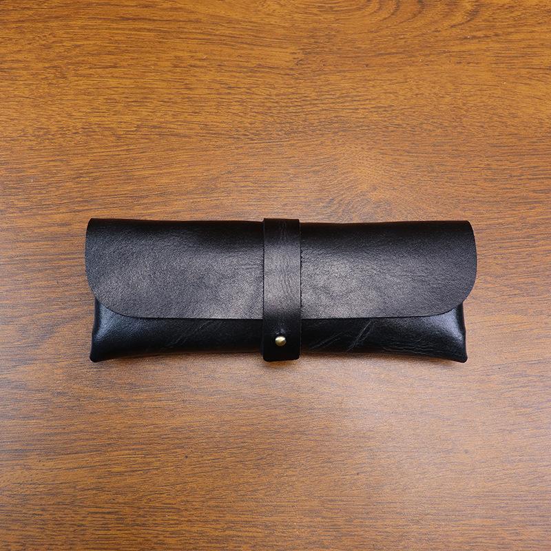 Korean Style Vintage Vegetable Tanned Leather Long Wallet Pencil Case Large Capacity Multi-Purpose Stationery Eyeglass Holder