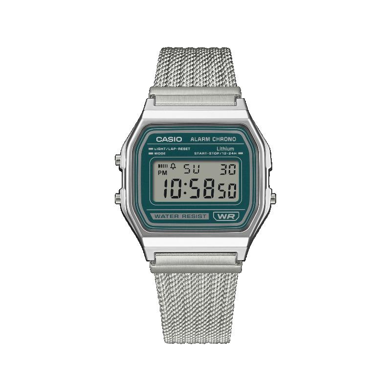 Casio Orologio da uomo al quarzo analogico resistente all'acqua in acciaio inossidabile con sveglia A158WEM-3