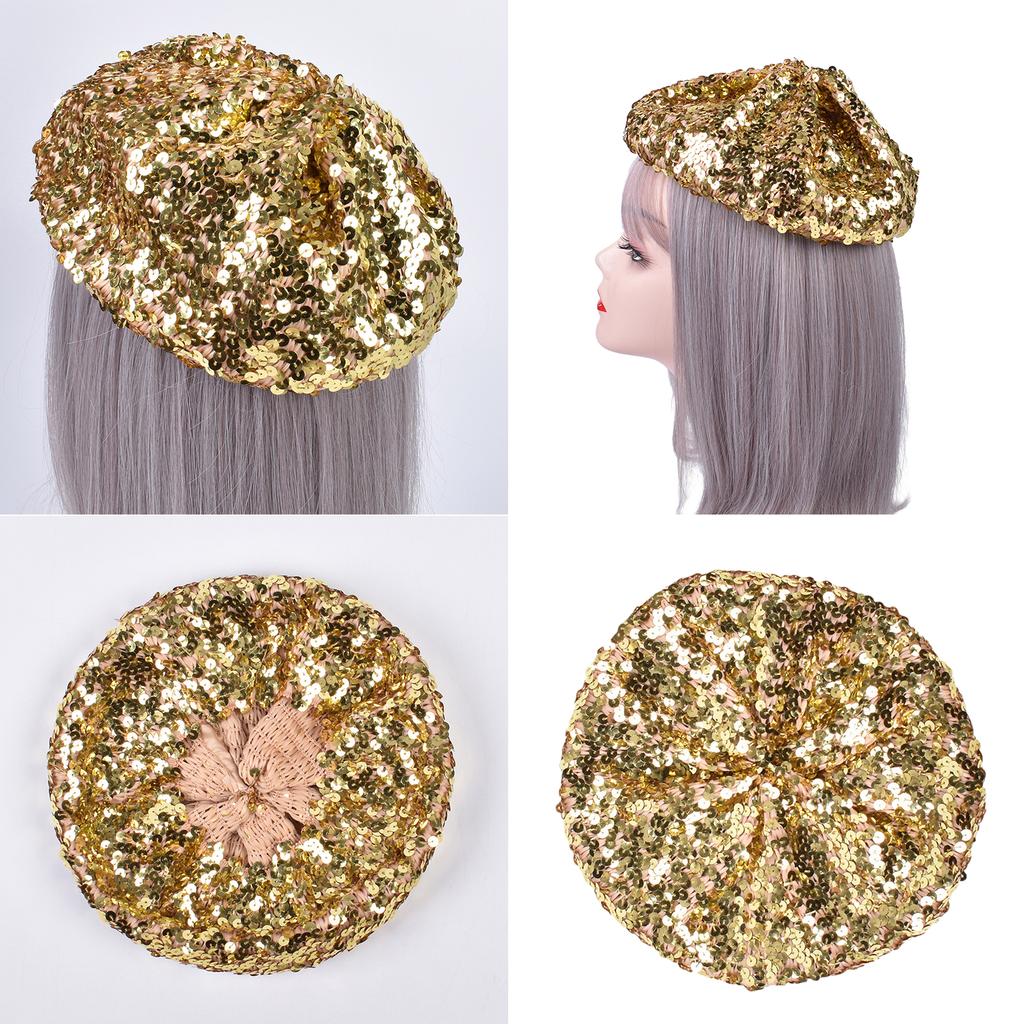 Sequins-studded Beret Hat Bejeweled Disco Hat for Girl Boys Beret Hat for Masquerade Carnivals Music Festival Halloween