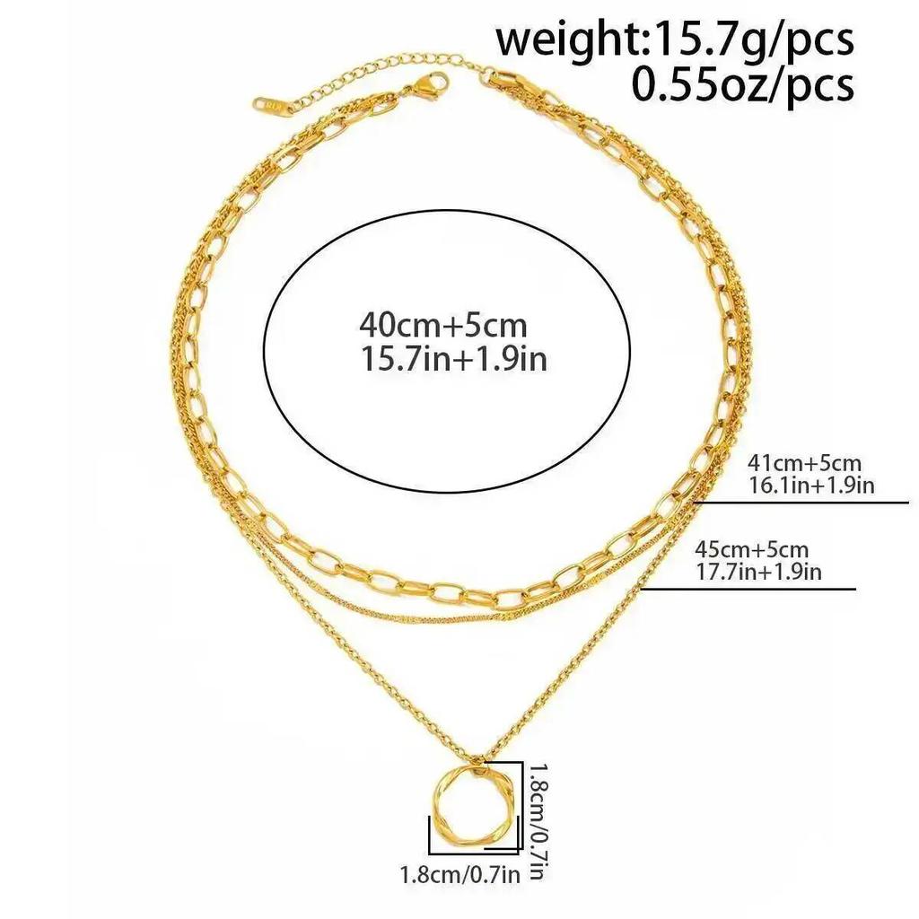 SHIXIN Vintage Simple 18K Gold Plated Stainless Steel Chain Round Pendant Necklace Women Fashion Multilayer Choker Neck Jewelry