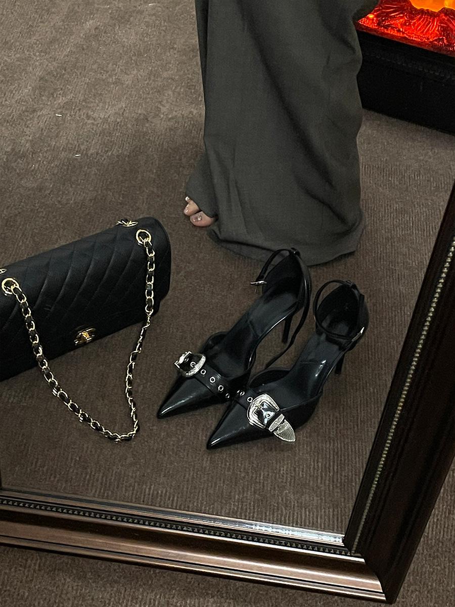 

Модные туфли на тонком каблуке с острым носком, высота 8 см, неглубокий носок, женские туфли 2024 года, черные свадебные туфли, женская обувь 40